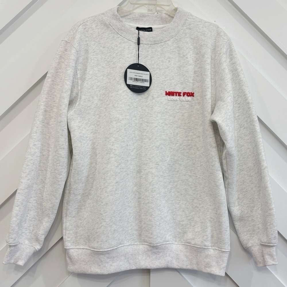NWT White Fox Love Club Oversized Sweater Size XXS/XS In Grey Marle